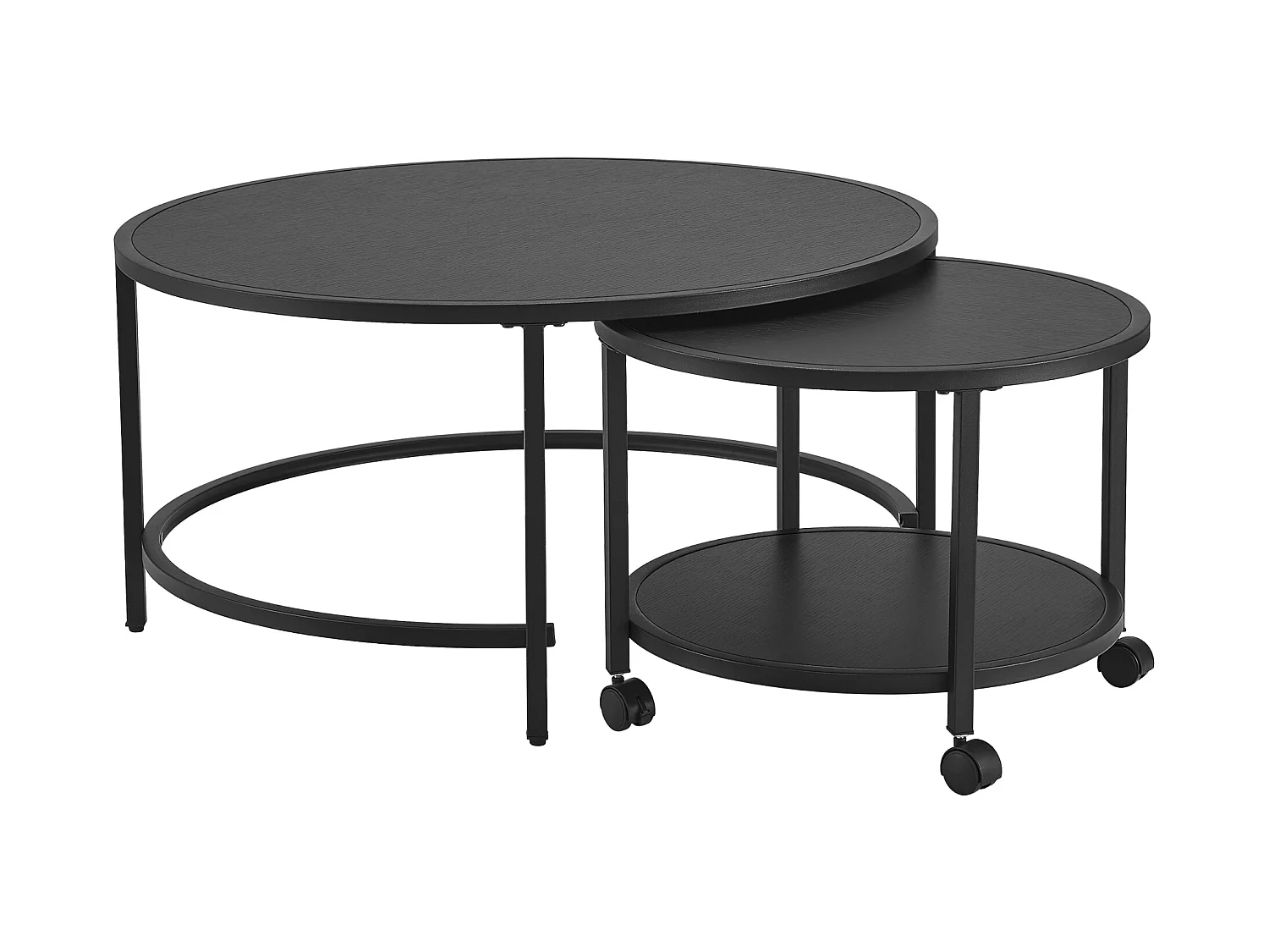 Lot de 2 tables basses Værøy rondes gigognes à roulettes et espace de rangement noir [en.casa]