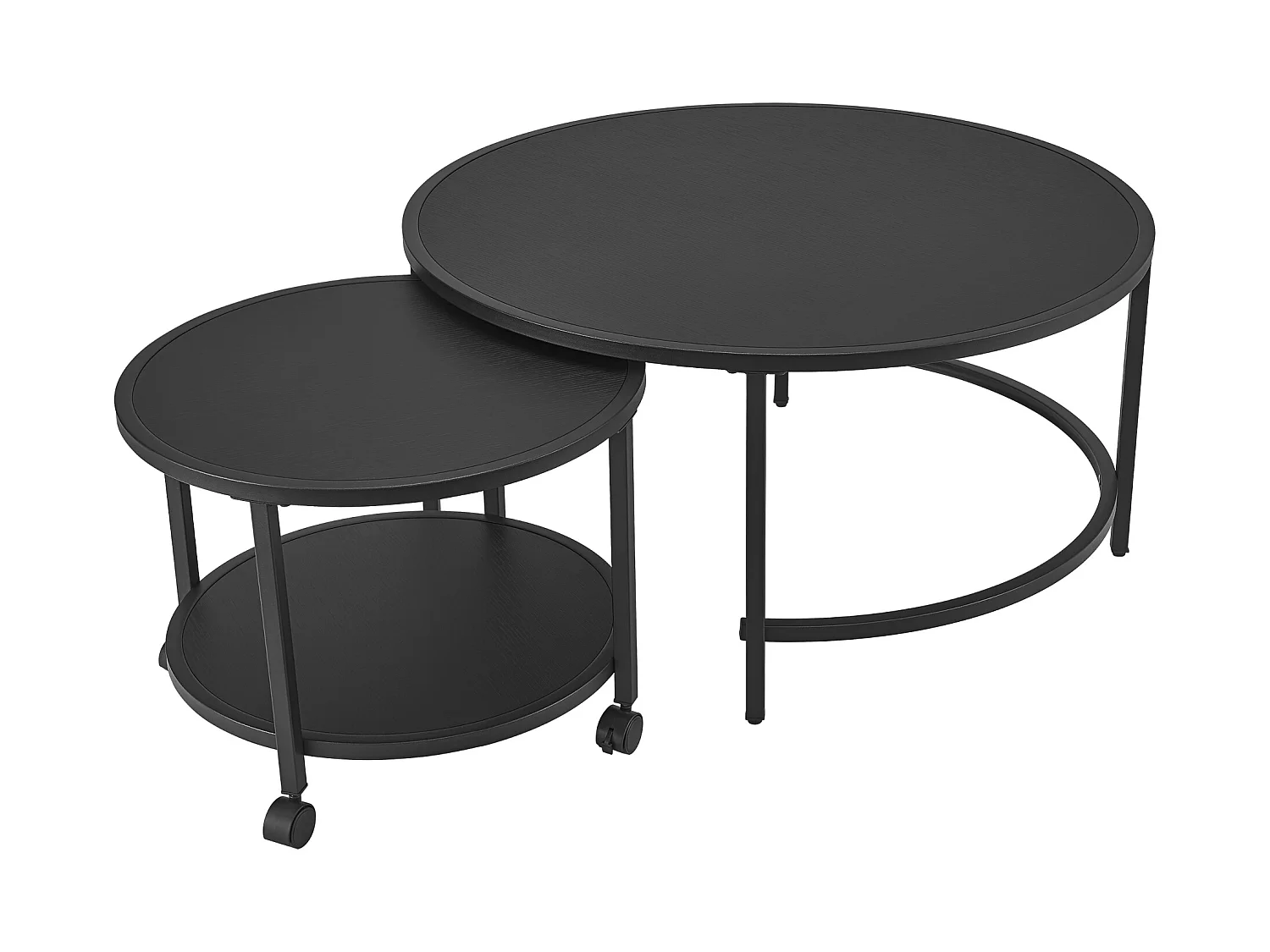 Lot de 2 tables basses Værøy rondes gigognes à roulettes et espace de rangement noir [en.casa]