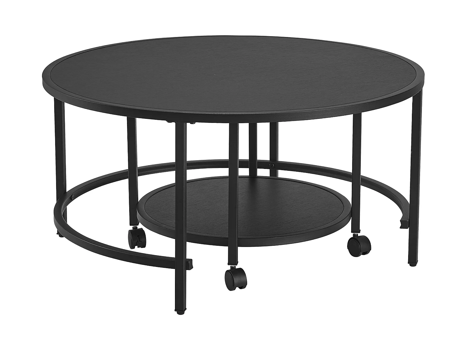 Lot de 2 tables basses Værøy rondes gigognes à roulettes et espace de rangement noir [en.casa]