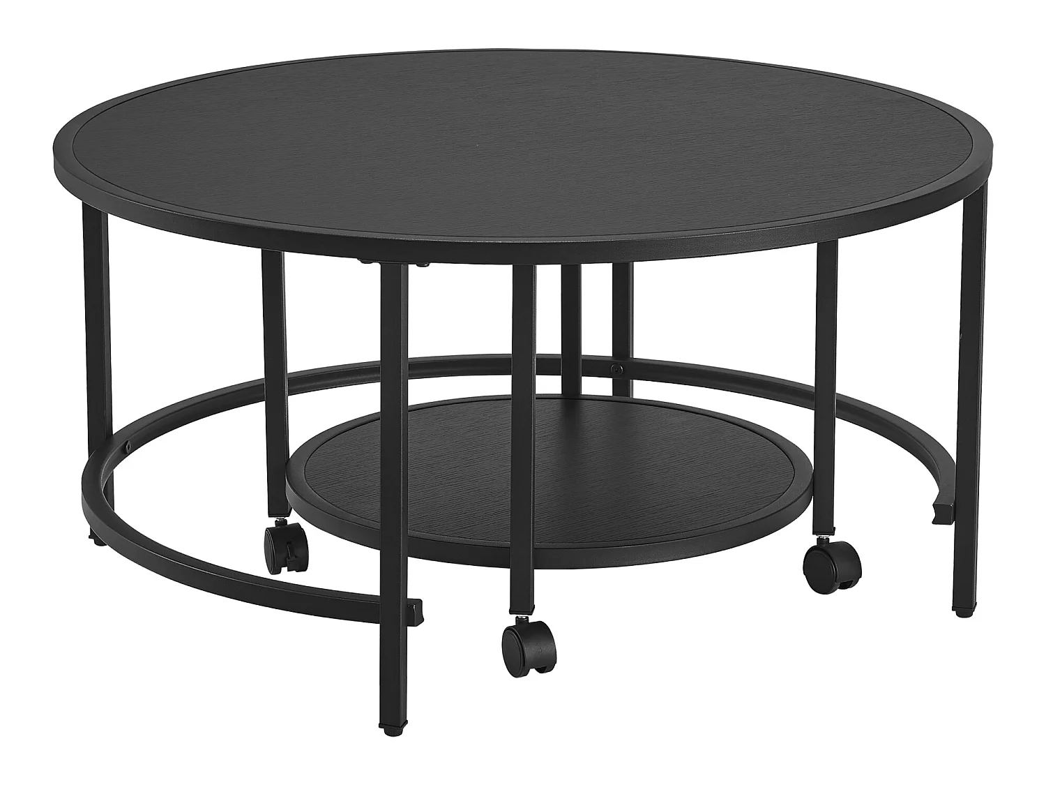 Lot de 2 tables basses Værøy rondes gigognes à roulettes et espace de rangement noir [en.casa]