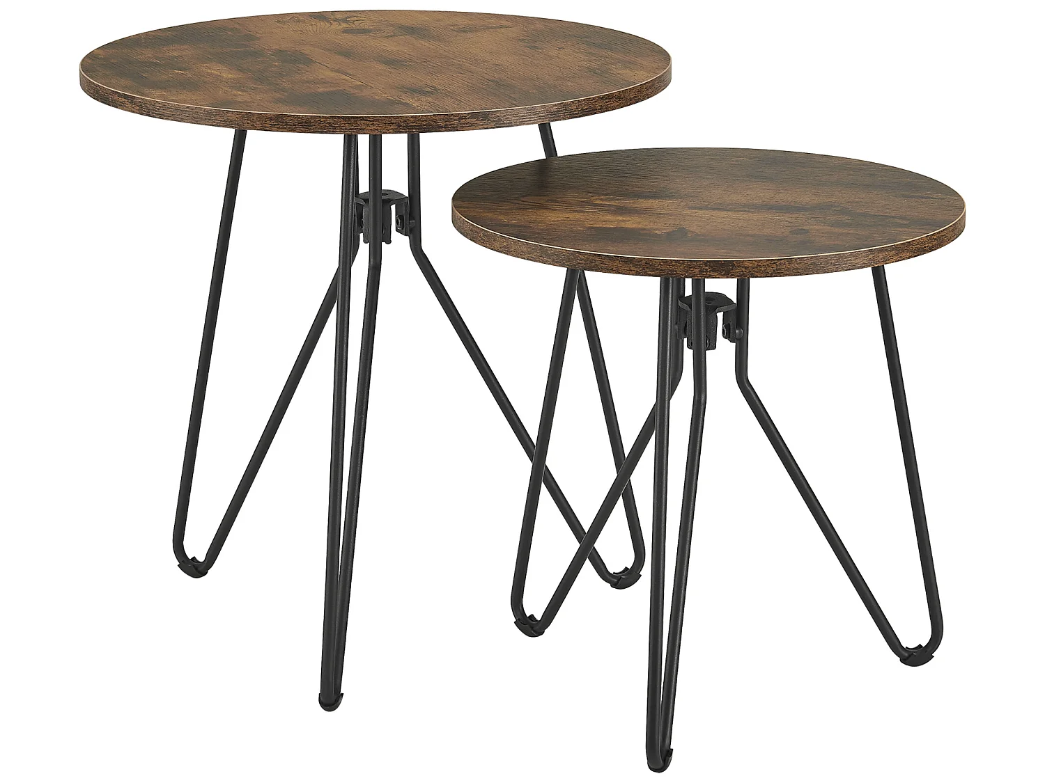 Lot de 2 tables basses rondes Väsby pieds épingle à cheveux effet bois foncé [en.casa]
