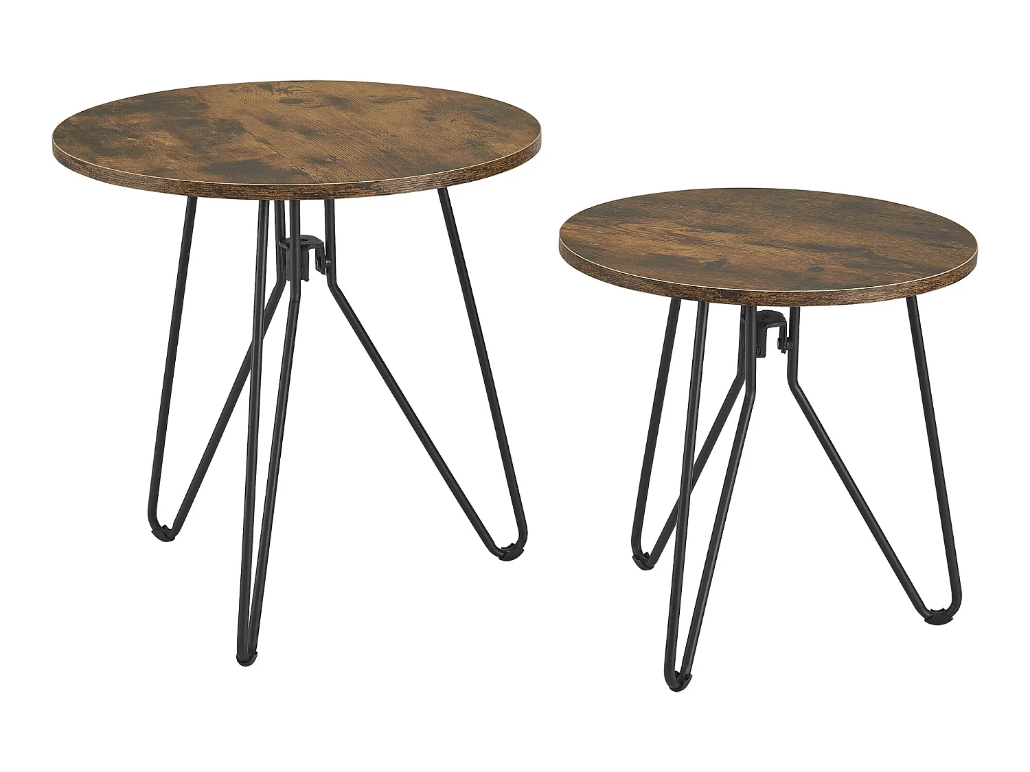 Lot de 2 tables basses rondes Väsby pieds épingle à cheveux effet bois foncé [en.casa]