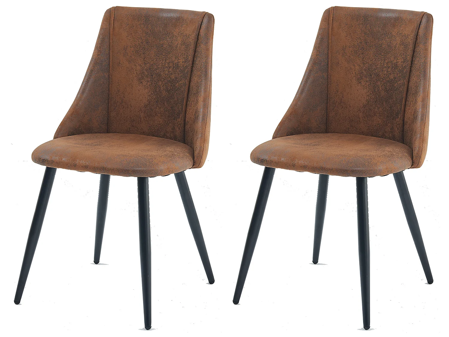 Lot De 2 Chaise De Salle À Manger Style Rétro Rembourrées En Suède Marron Pieds En Métal Noir