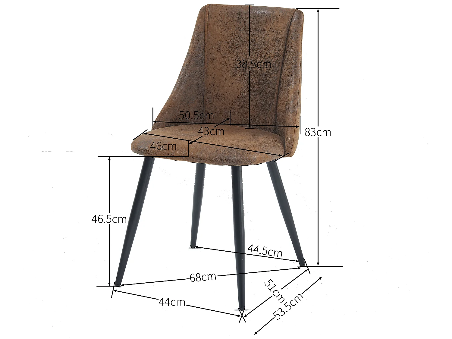 Lot De 2 Chaise De Salle À Manger Style Rétro Rembourrées En Suède Marron Pieds En Métal Noir