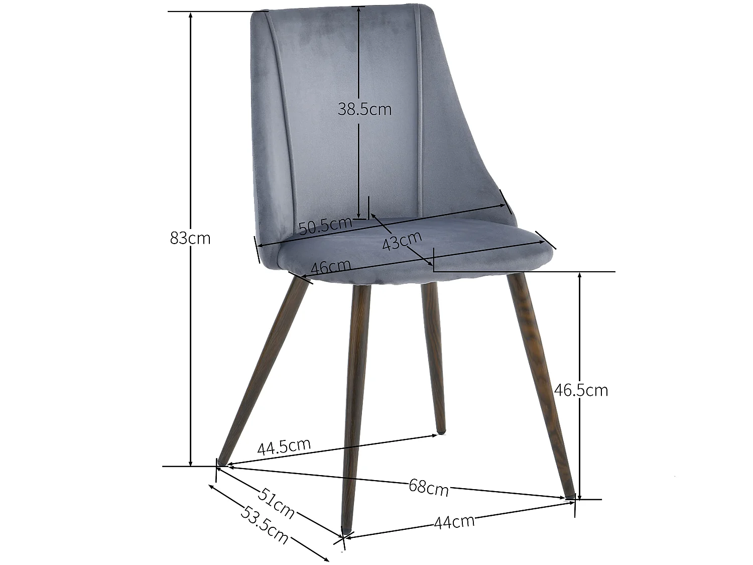 Lot De 2 Chaise De Salle À Manger Velours Gris Pieds En Métal Imitation Noyer Style Scandinave