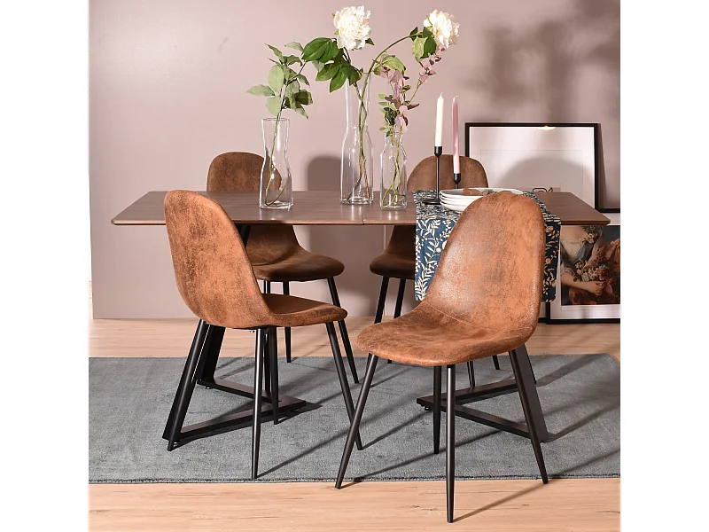 MEUBLES COSY Lot de 4 chaises de salle à manger Style Industriel Rétro pour Salon Cuisine en suédine Marron Pieds en Métal Noir
