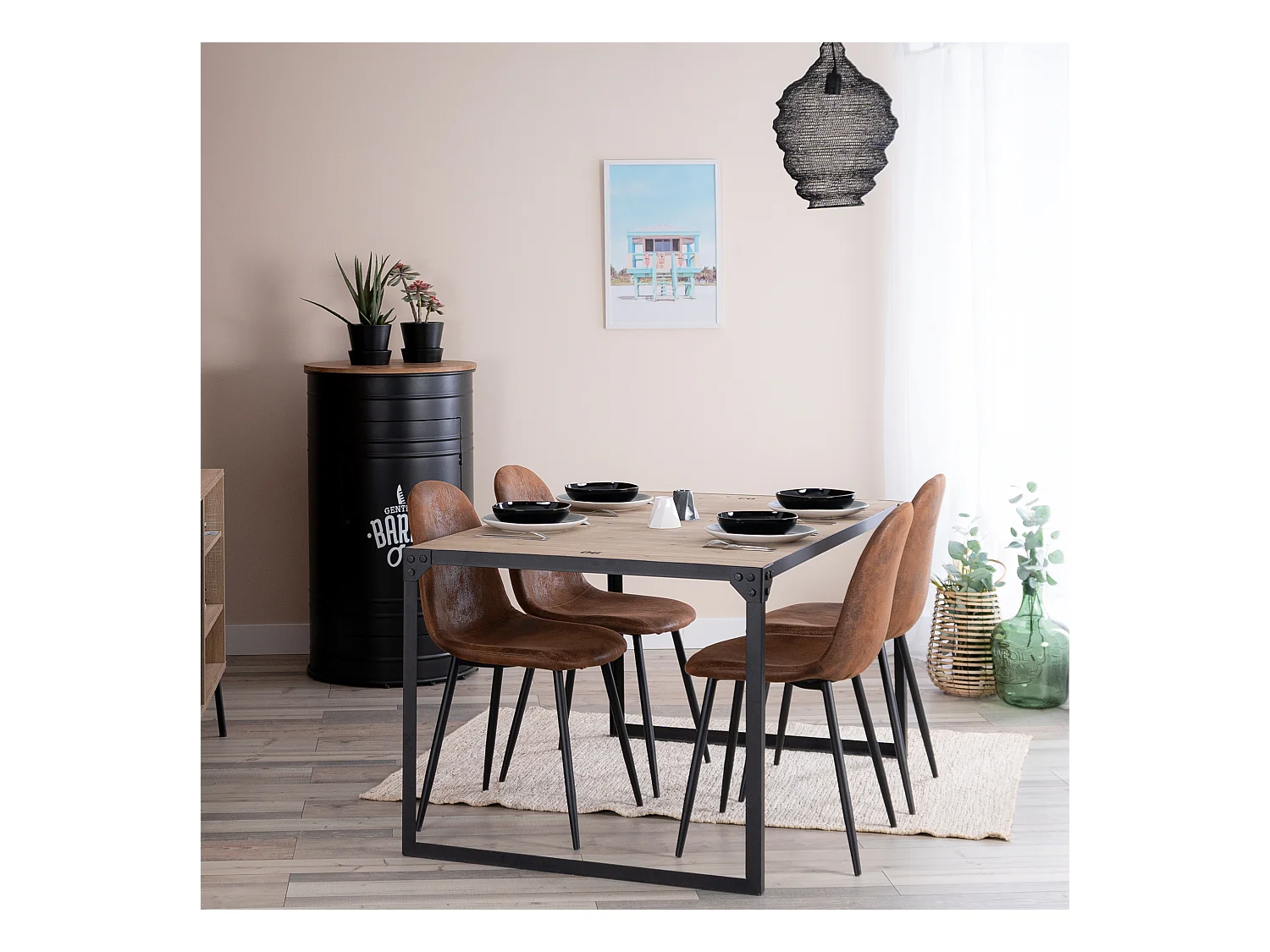 MEUBLES COSY Lot de 4 chaises de salle à manger Style Industriel Rétro pour Salon Cuisine en suédine Marron Pieds en Métal Noir