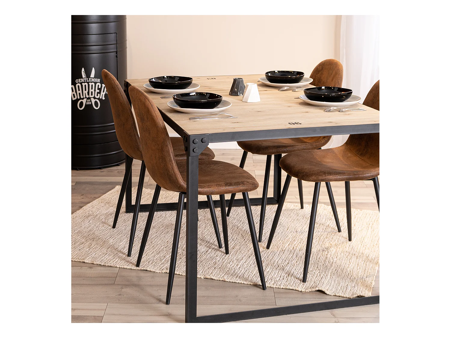 MEUBLES COSY Lot de 4 chaises de salle à manger Style Industriel Rétro pour Salon Cuisine en suédine Marron Pieds en Métal Noir