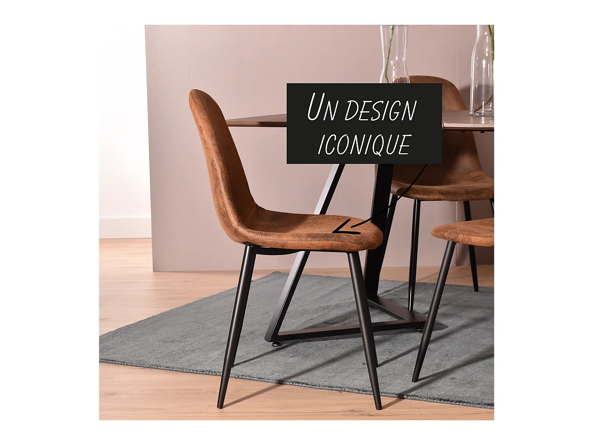 MEUBLES COSY Lot de 4 chaises de salle à manger Style Industriel Rétro pour Salon Cuisine en suédine Marron Pieds en Métal Noir