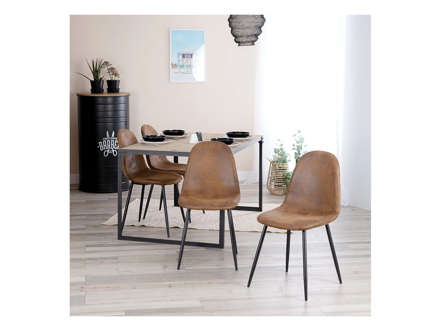 MEUBLES COSY Lot de 4 chaises de salle à manger Style Industriel Rétro pour Salon Cuisine en suédine Marron Pieds en Métal Noir