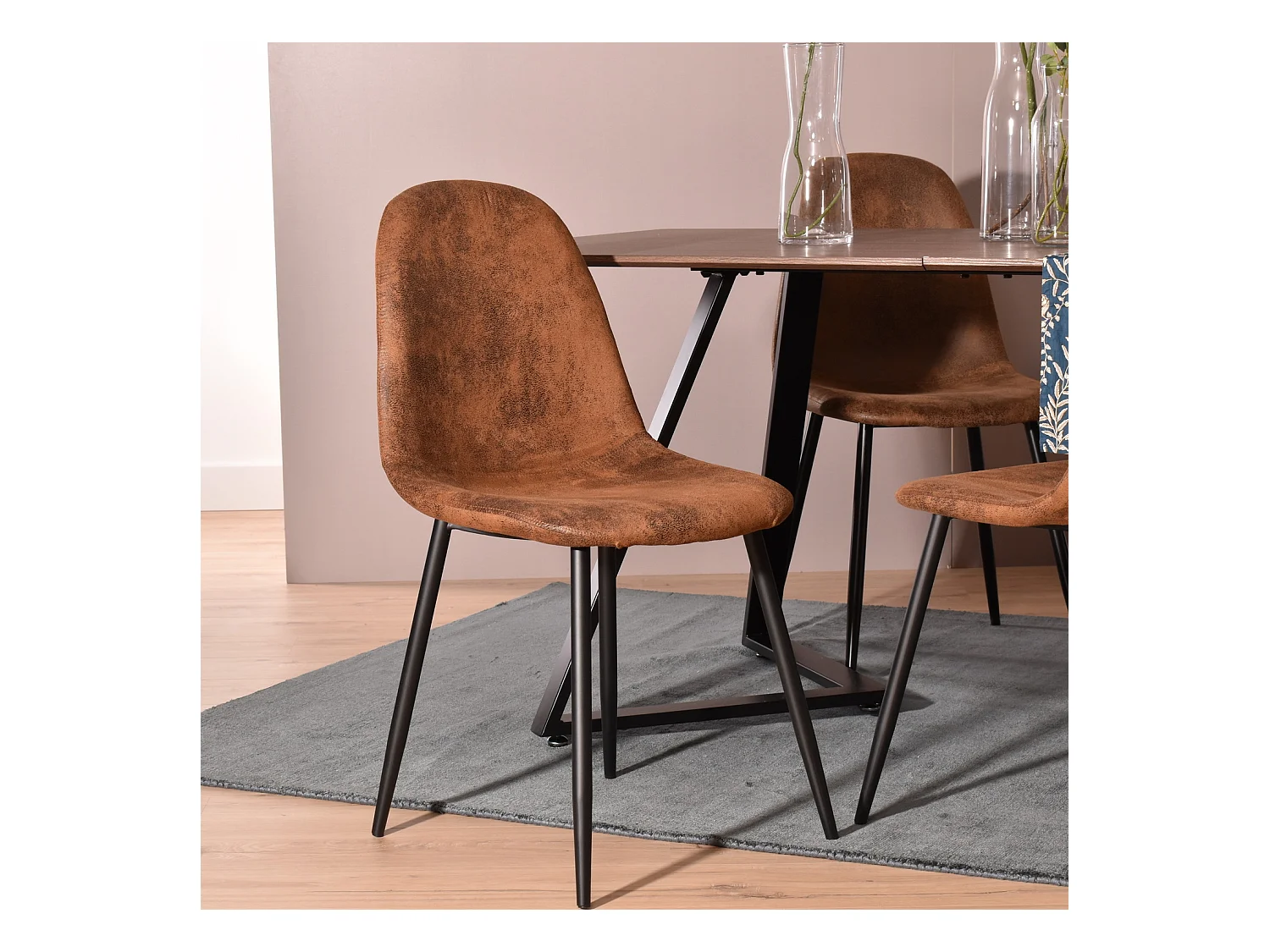 MEUBLES COSY Lot de 4 chaises de salle à manger Style Industriel Rétro pour Salon Cuisine en suédine Marron Pieds en Métal Noir