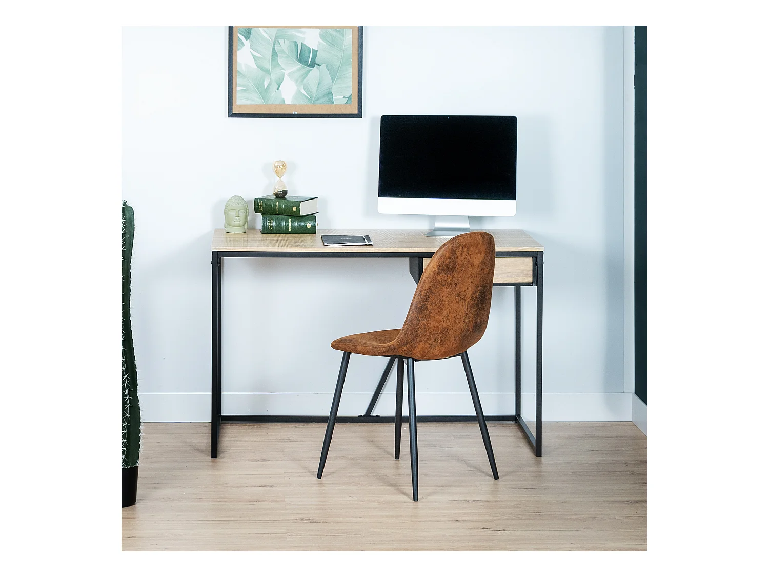 MEUBLES COSY Lot de 4 chaises de salle à manger Style Industriel Rétro pour Salon Cuisine en suédine Marron Pieds en Métal Noir