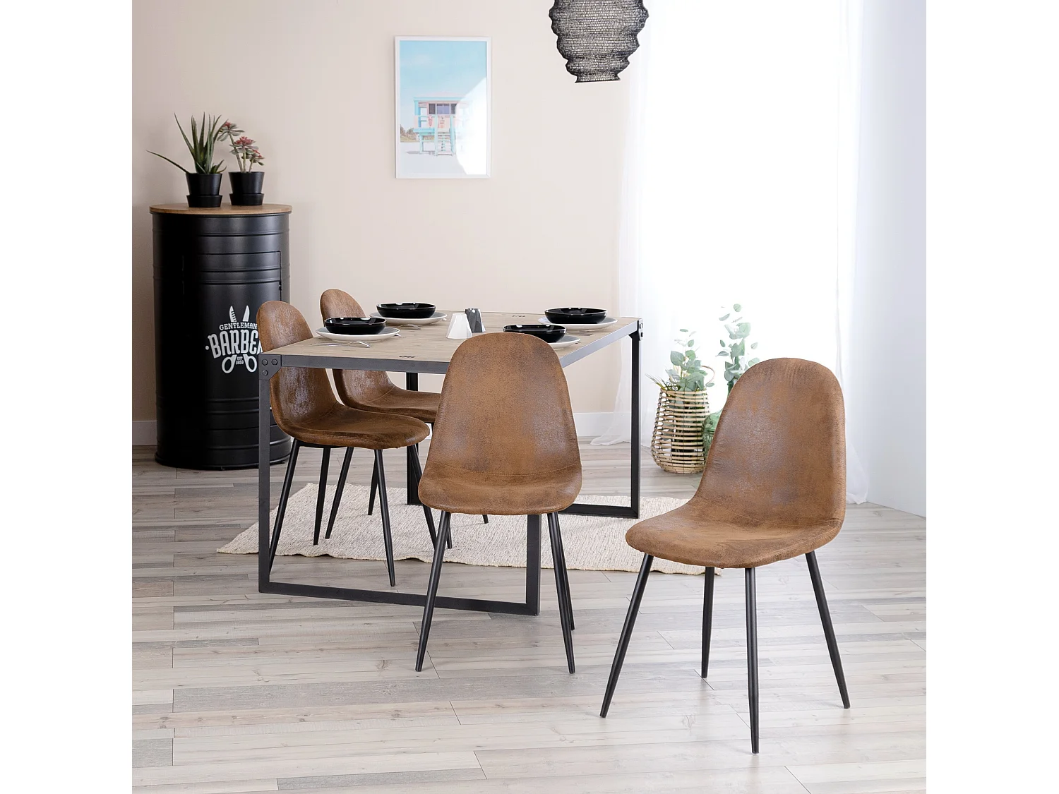 MEUBLES COSY Lot de 4 chaises de salle à manger Style Industriel Rétro pour Salon Cuisine en suédine Marron Pieds en Métal Noir