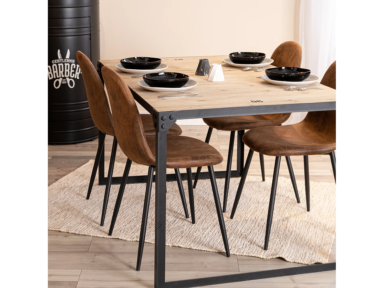 MEUBLES COSY Lot de 4 chaises de salle à manger Style Industriel Rétro pour Salon Cuisine en suédine Marron Pieds en Métal Noir