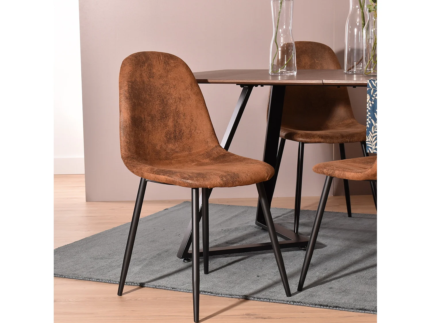 MEUBLES COSY Lot de 4 chaises de salle à manger Style Industriel Rétro pour Salon Cuisine en suédine Marron Pieds en Métal Noir