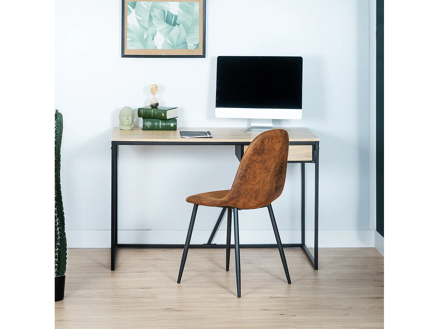 MEUBLES COSY Lot de 4 chaises de salle à manger Style Industriel Rétro pour Salon Cuisine en suédine Marron Pieds en Métal Noir