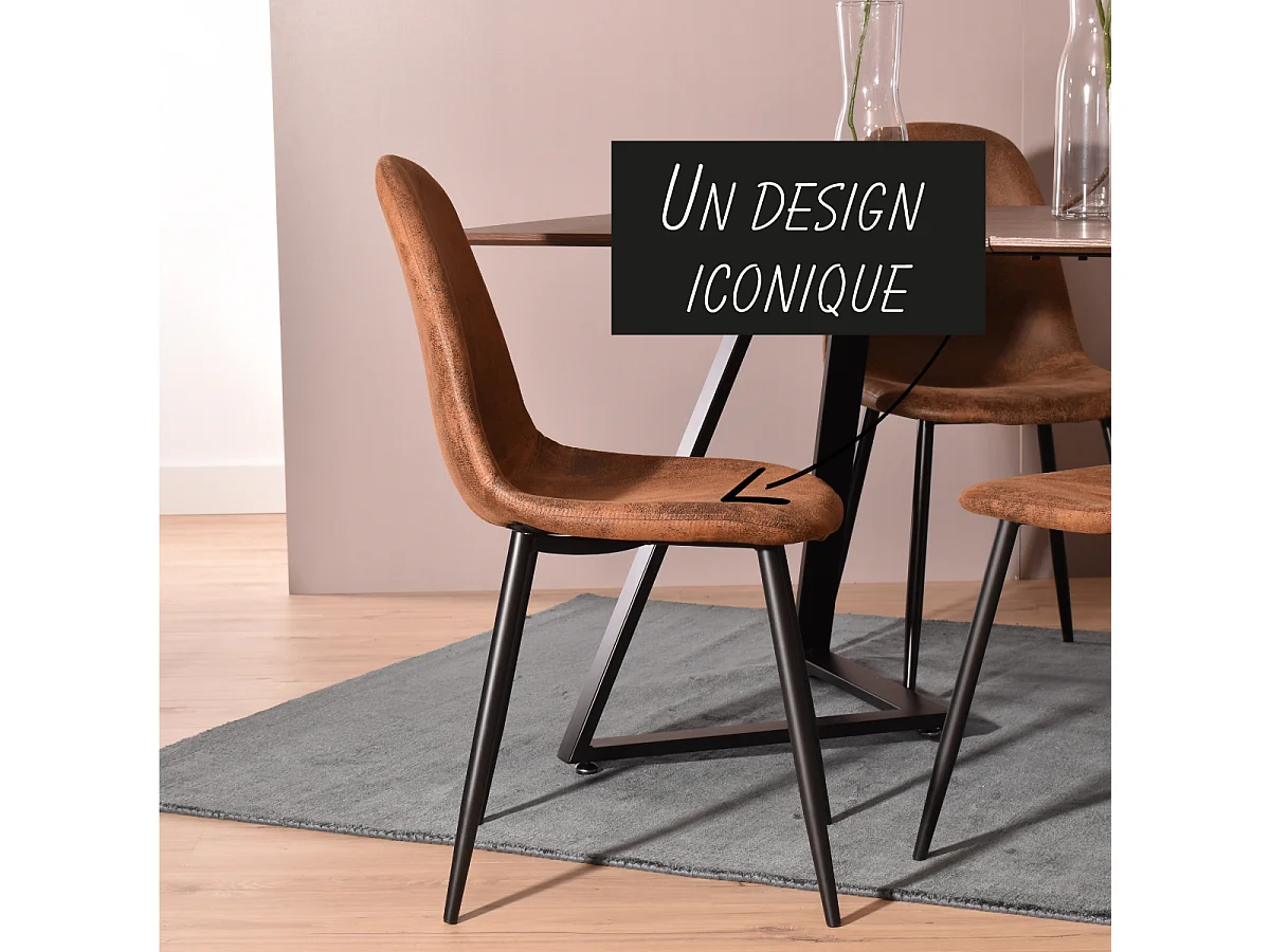 MEUBLES COSY Lot de 4 chaises de salle à manger Style Industriel Rétro pour Salon Cuisine en suédine Marron Pieds en Métal Noir