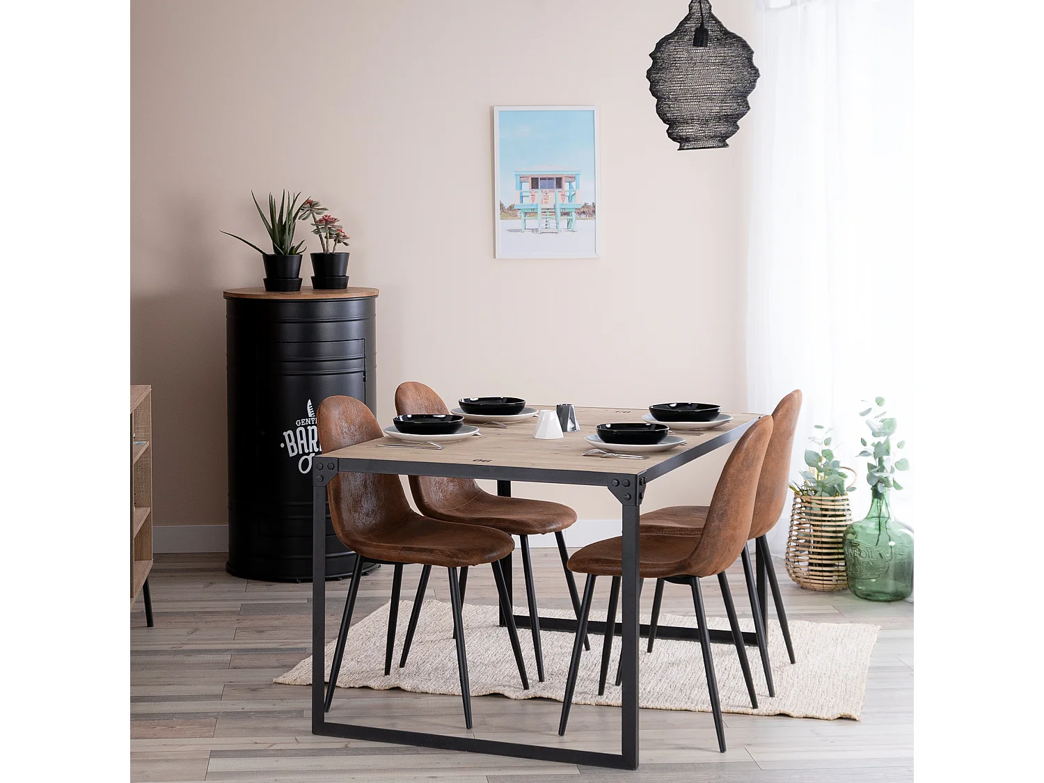 MEUBLES COSY Lot de 4 chaises de salle à manger Style Industriel Rétro pour Salon Cuisine en suédine Marron Pieds en Métal Noir