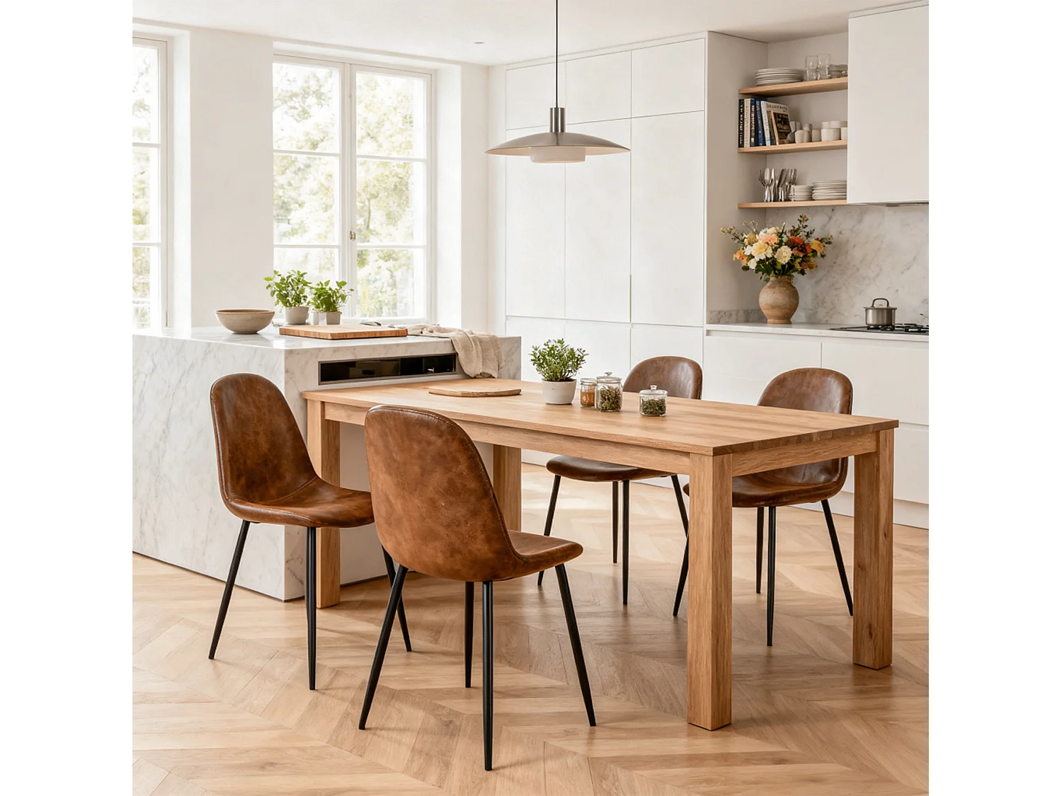 MEUBLES COSY Lot de 4 chaises de salle à manger Style Industriel Rétro pour Salon Cuisine en suédine Marron Pieds en Métal Noir