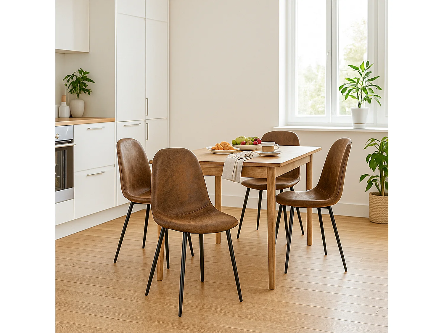 MEUBLES COSY Lot de 4 chaises de salle à manger Style Industriel Rétro pour Salon Cuisine en suédine Marron Pieds en Métal Noir