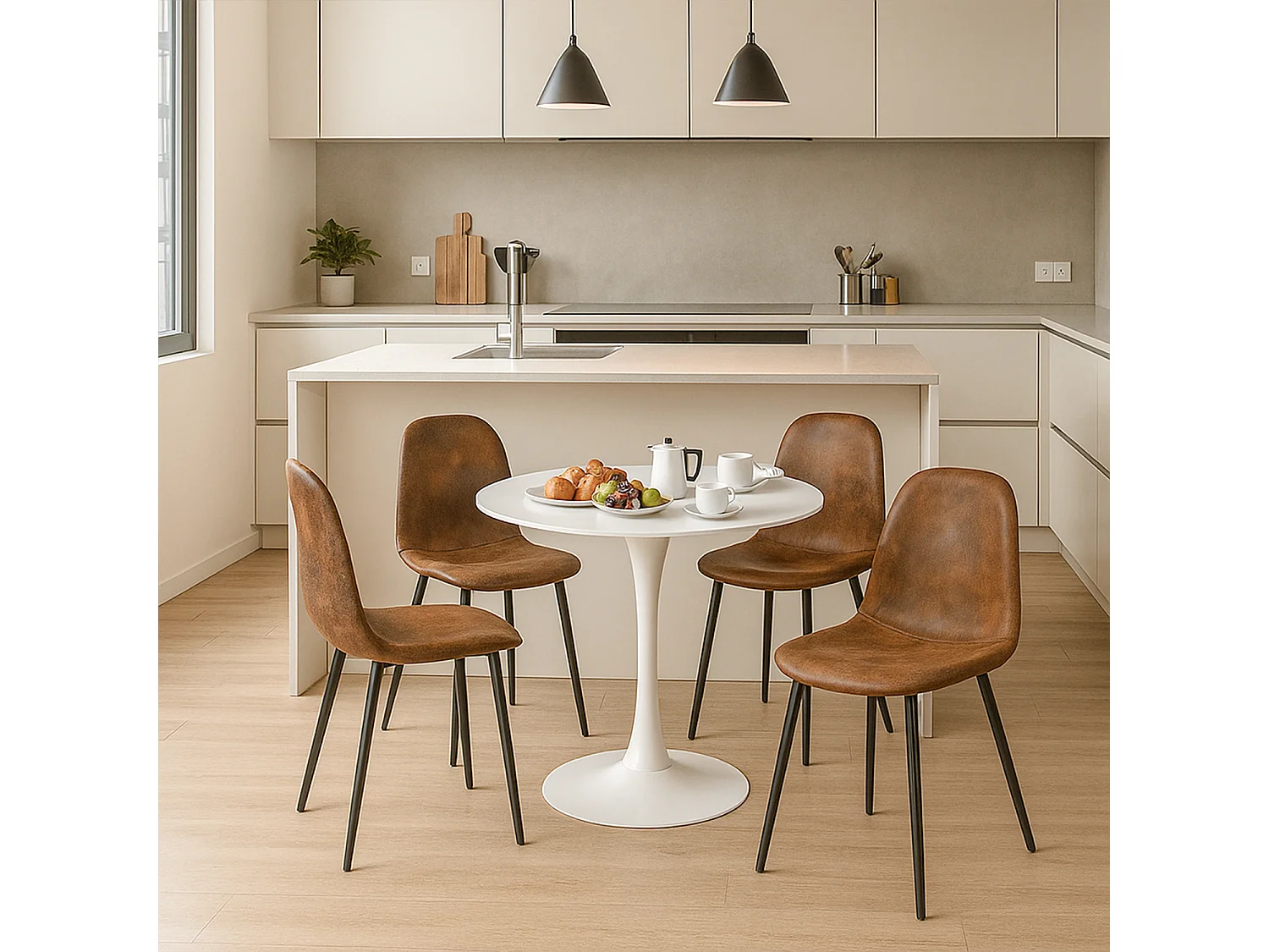 MEUBLES COSY Lot de 4 chaises de salle à manger Style Industriel Rétro pour Salon Cuisine en suédine Marron Pieds en Métal Noir