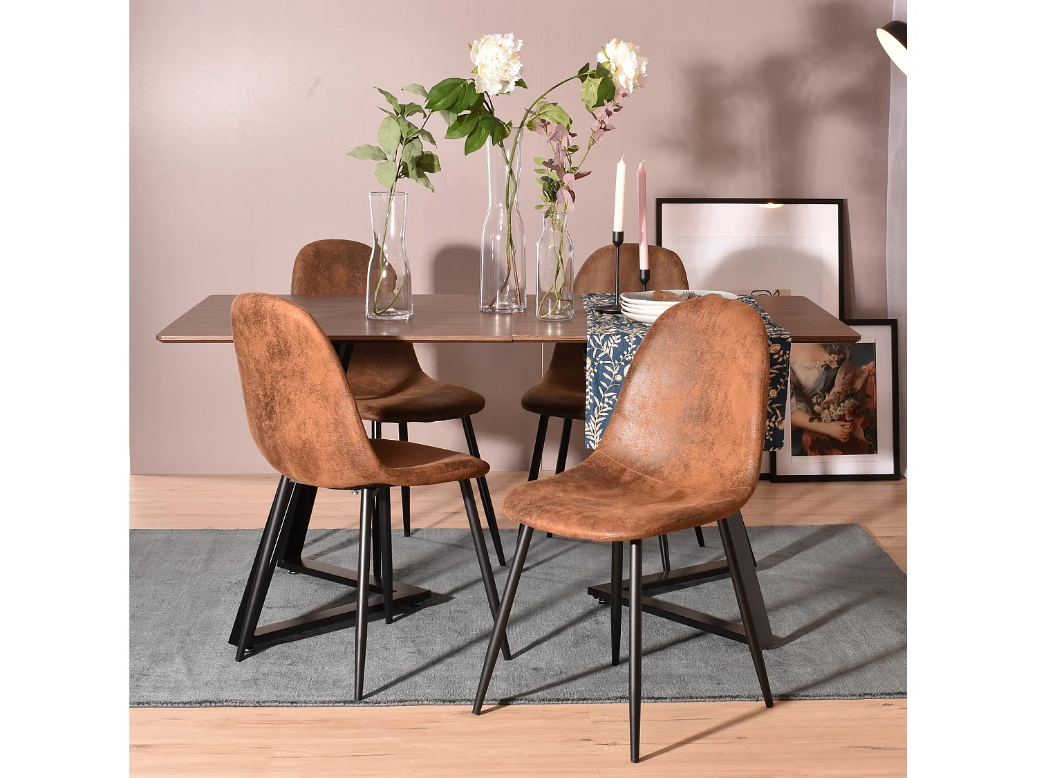 MEUBLES COSY Lot de 4 chaises de salle à manger Style Industriel Rétro pour Salon Cuisine en suédine Marron Pieds en Métal Noir
