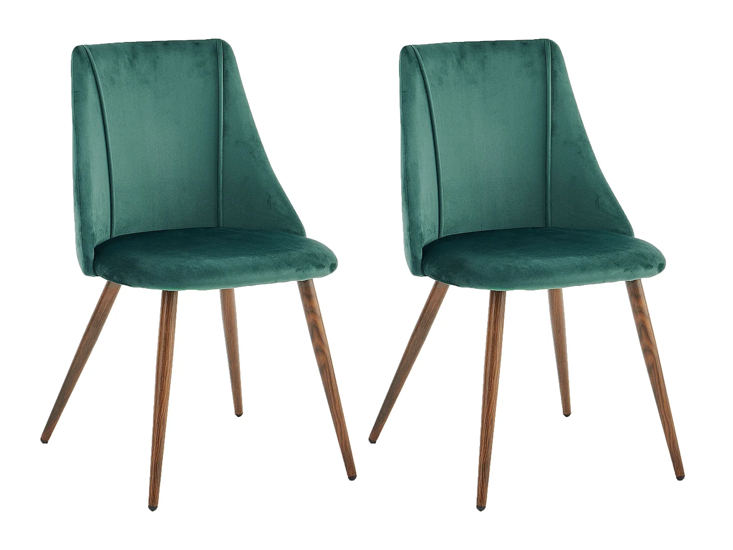 Lot De 2 Chaise De Salle À Manger Velours Vert Pieds En Métal Imitation Noyer Style Scandinave