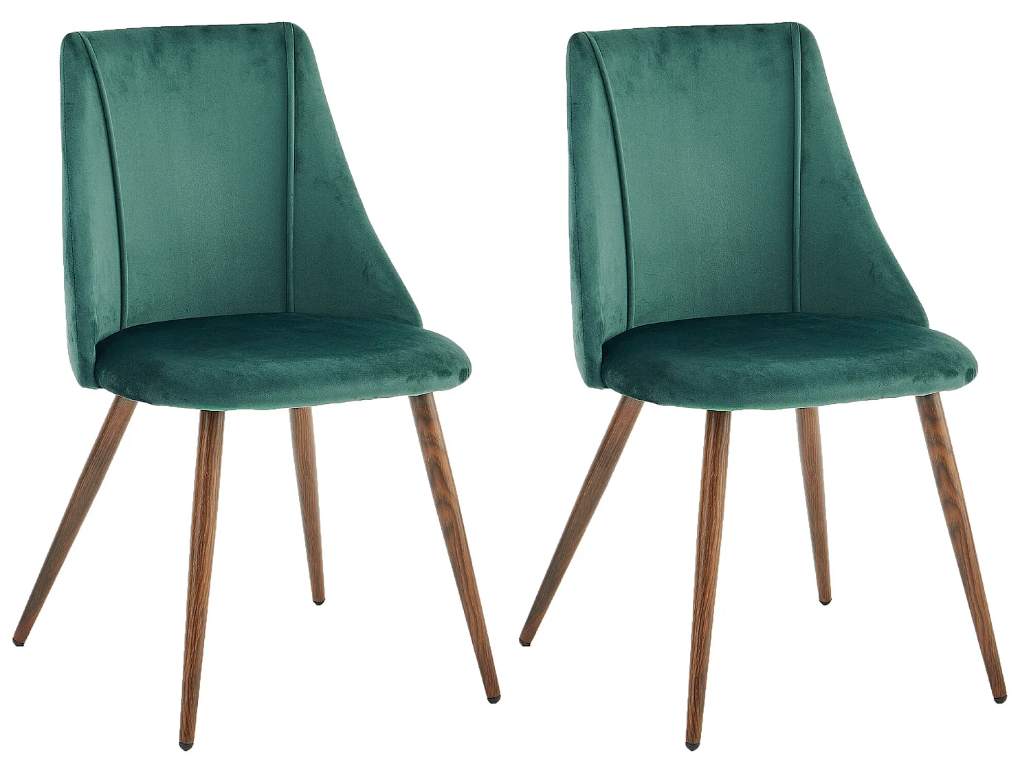 Lot De 2 Chaise De Salle À Manger Velours Vert Pieds En Métal Imitation Noyer Style Scandinave