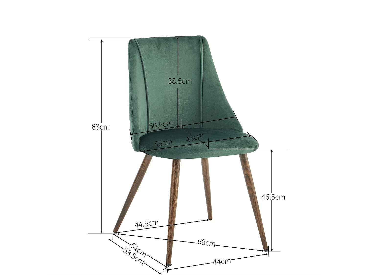 Lot De 2 Chaise De Salle À Manger Velours Vert Pieds En Métal Imitation Noyer Style Scandinave
