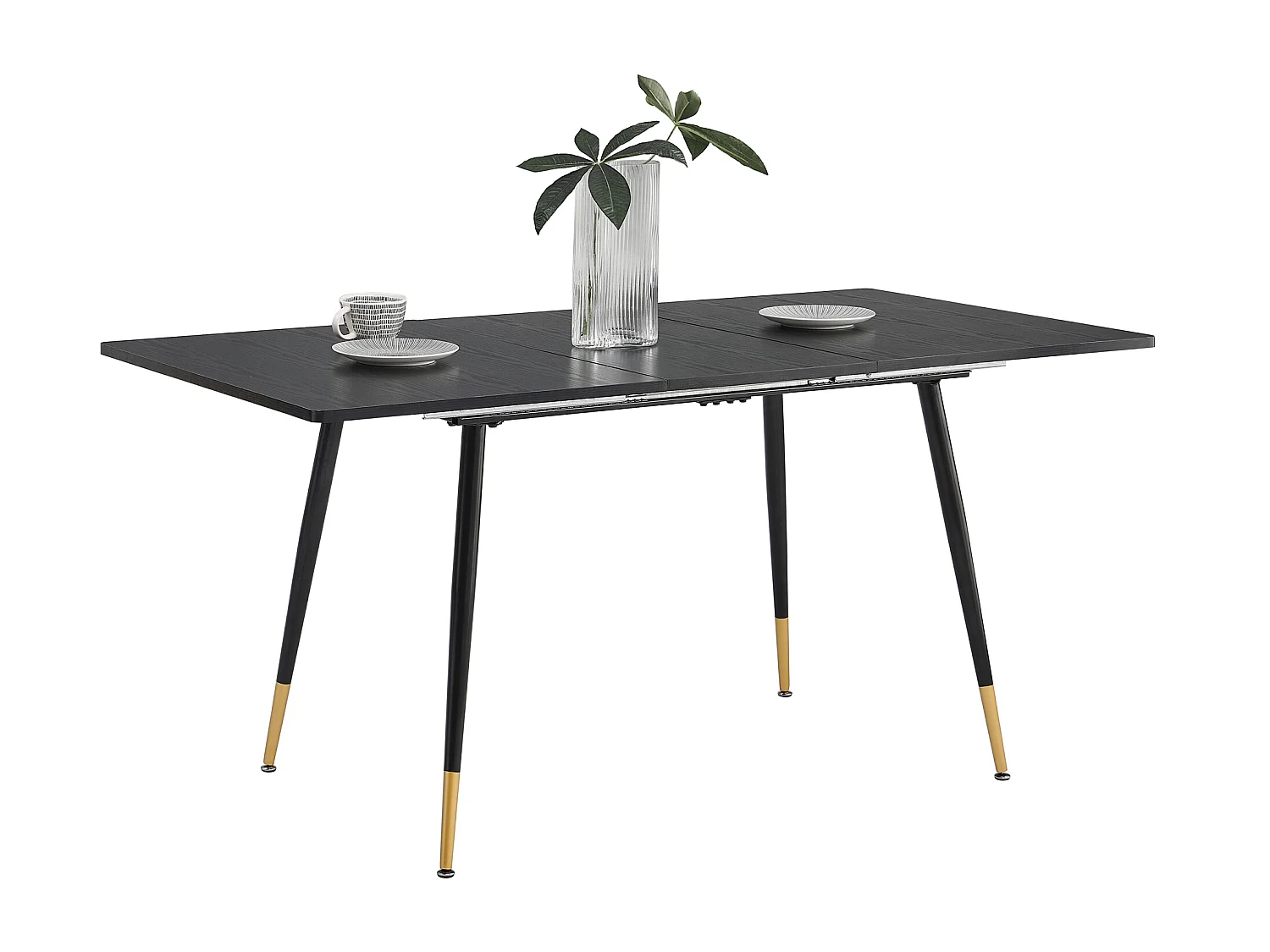 Table de Salle à Manger Extensible 4 a 6 Personnes pour Salon Cuisine, Cadre Métallique Robuste, Style Industriel Rétro, Noir et Or, 120-160x80x75cm, MDF
