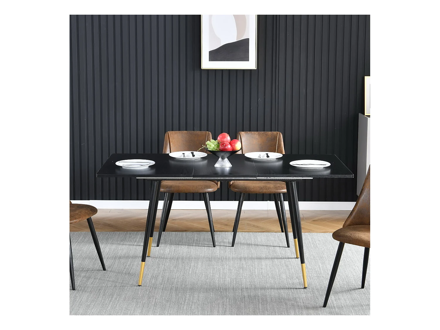 Table de Salle à Manger Extensible 4 a 6 Personnes pour Salon Cuisine, Cadre Métallique Robuste, Style Industriel Rétro, Noir et Or, 120-160x80x75cm, MDF
