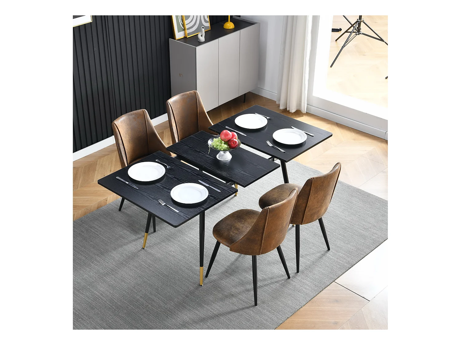 Table de Salle à Manger Extensible 4 a 6 Personnes pour Salon Cuisine, Cadre Métallique Robuste, Style Industriel Rétro, Noir et Or, 120-160x80x75cm, MDF