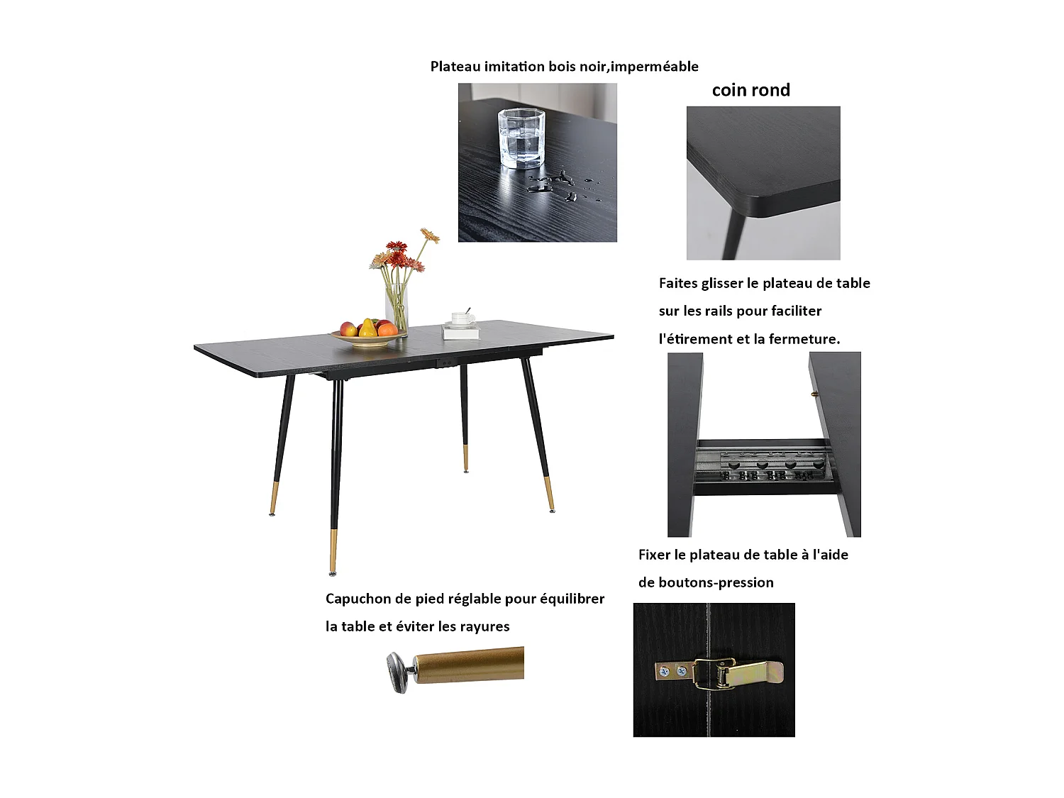 Table de Salle à Manger Extensible 4 a 6 Personnes Style Industriel Rétro, WHALEN