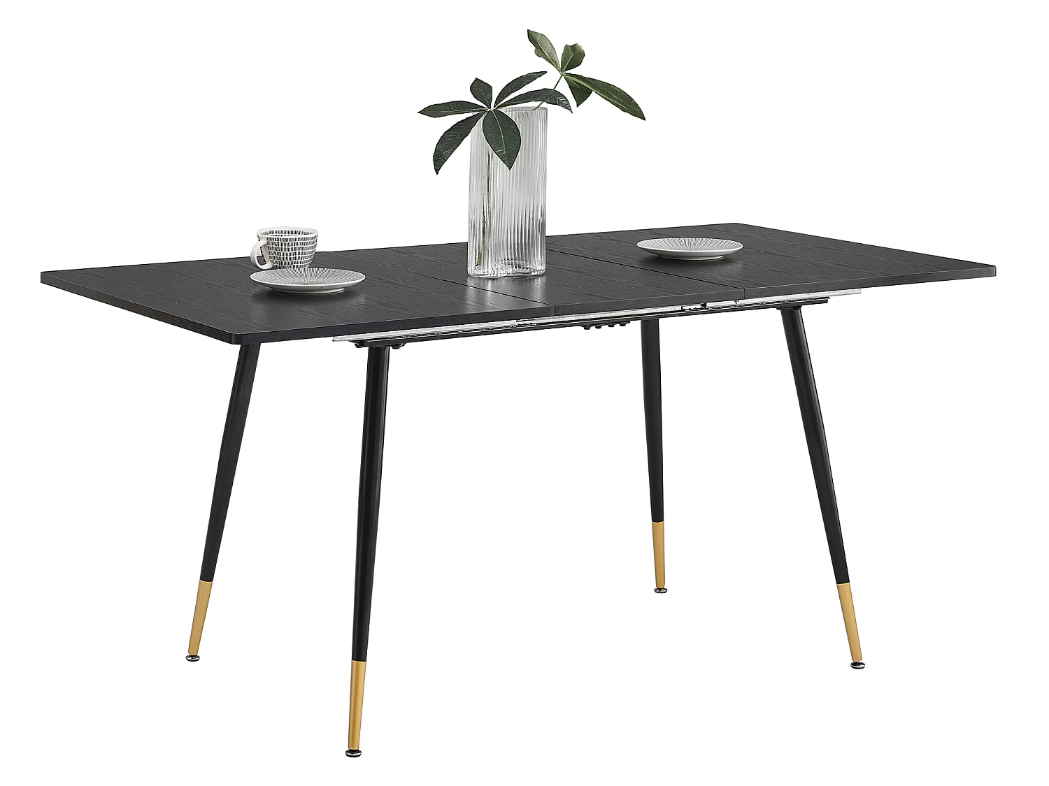 Table de Salle à Manger Extensible 4 a 6 Personnes pour Salon Cuisine, Cadre Métallique Robuste, Style Industriel Rétro, Noir et Or, 120-160x80x75cm, MDF