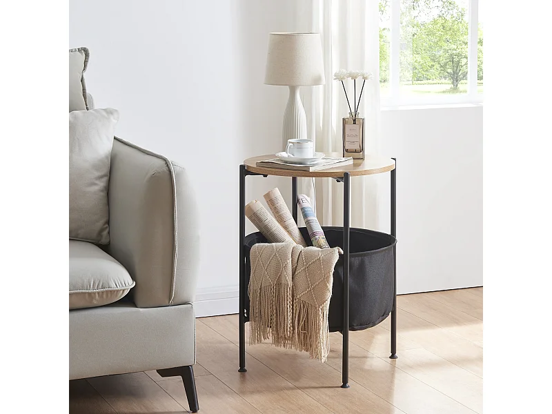 Table d'appoint Suonenjoki avec panier de rangement 59 x 47 cm noir / effet noyer / gris [en.casa]