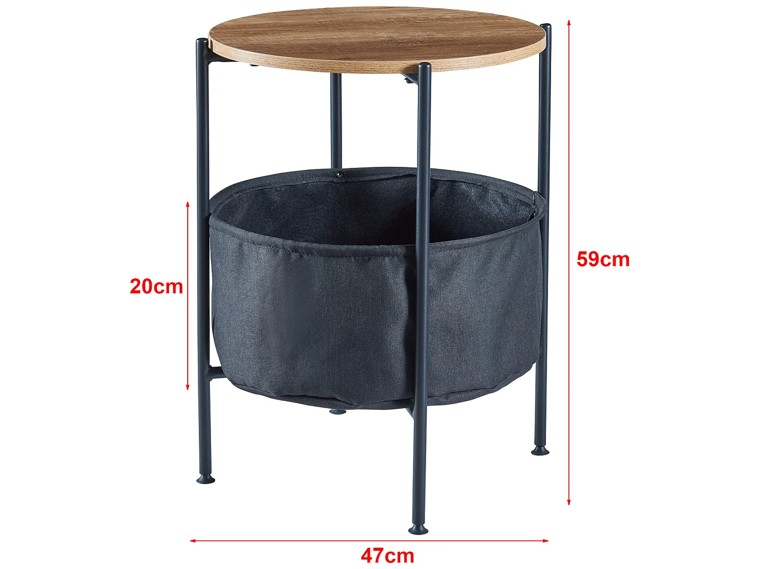 Table d'appoint Suonenjoki avec panier de rangement 59 x 47 cm noir / effet noyer / gris [en.casa]