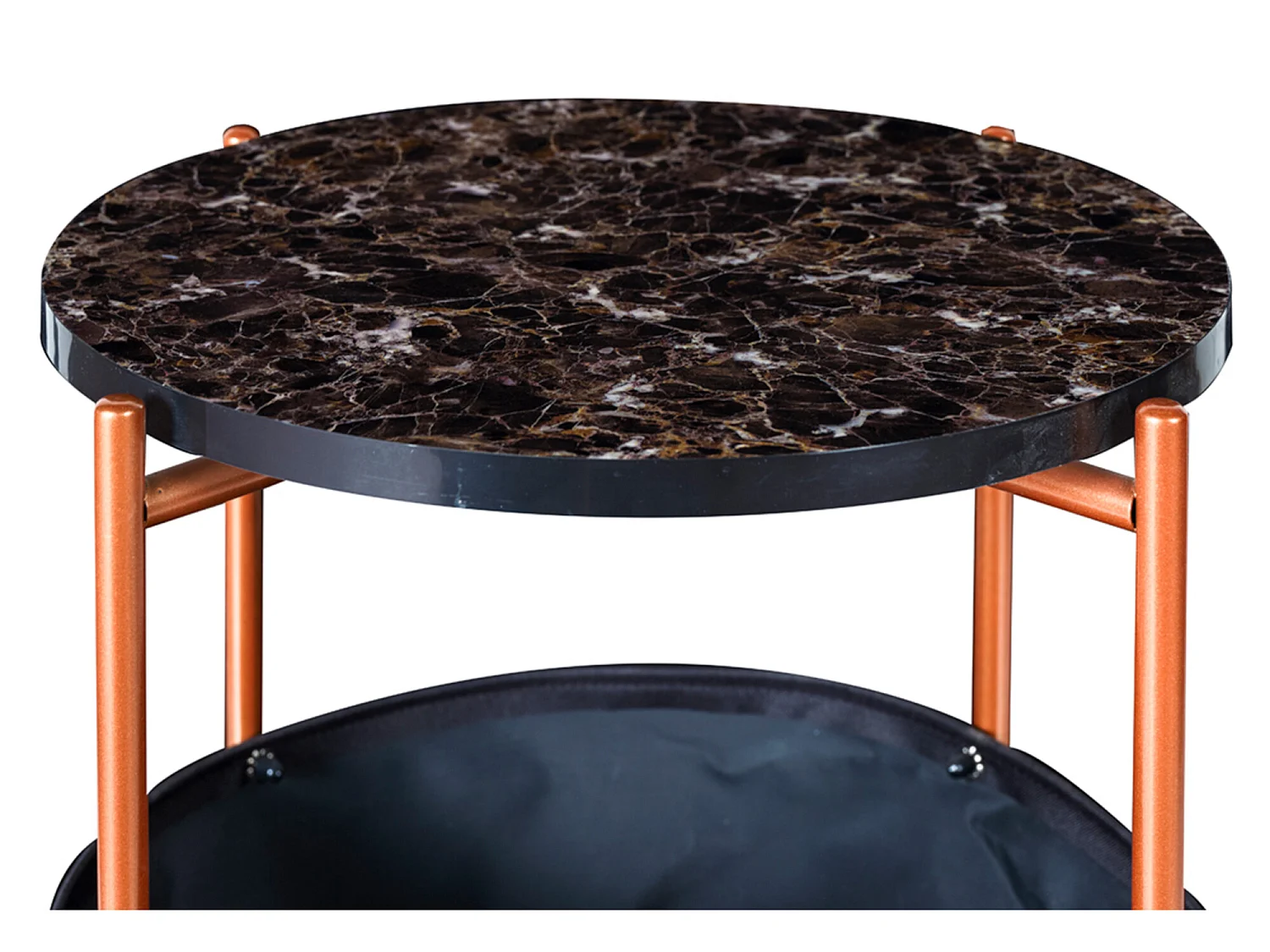 Table d'appoint Suonenjoki avec panier de rangement 59 x 47 cm marbre noir / bronze / noir [en.casa]