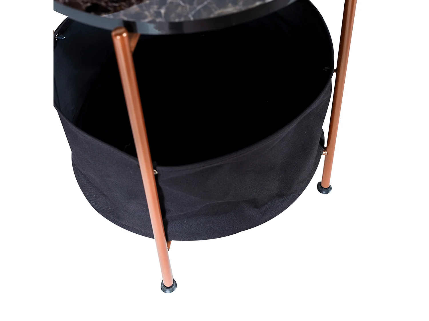 Table d'appoint Suonenjoki avec panier de rangement 59 x 47 cm marbre noir / bronze / noir [en.casa]