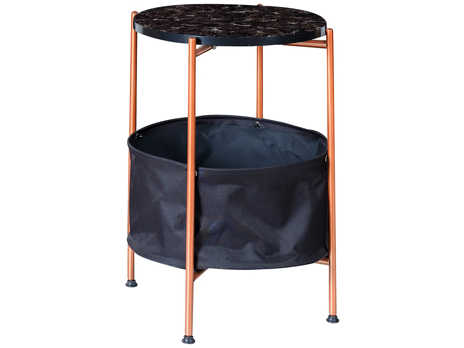 Table d'appoint Suonenjoki avec panier de rangement 59 x 47 cm marbre noir / bronze / noir [en.casa]