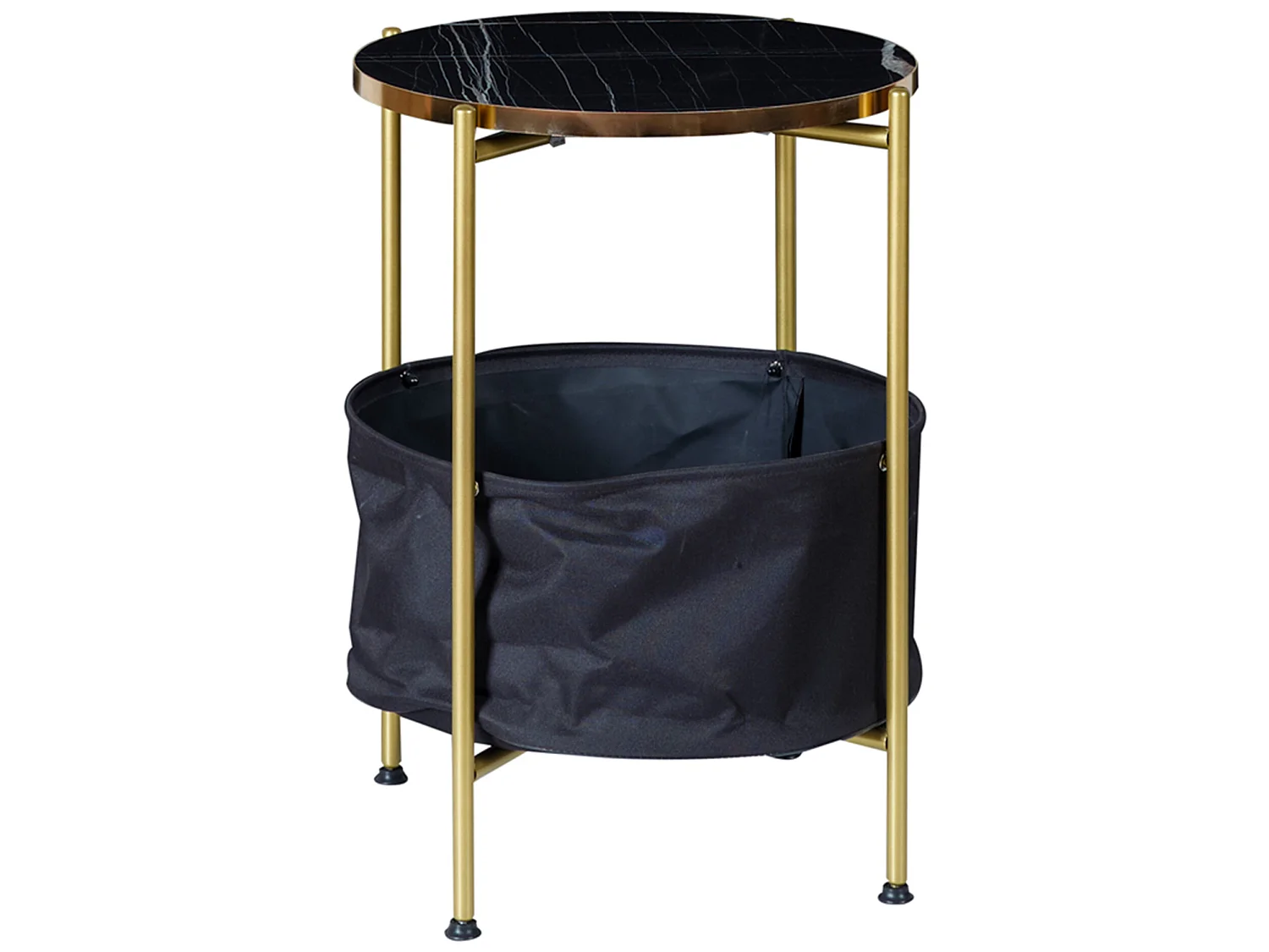 Table d'appoint Suonenjoki avec panier de rangement 59 x 47 cm marbre noir / doré / noir [en.casa]