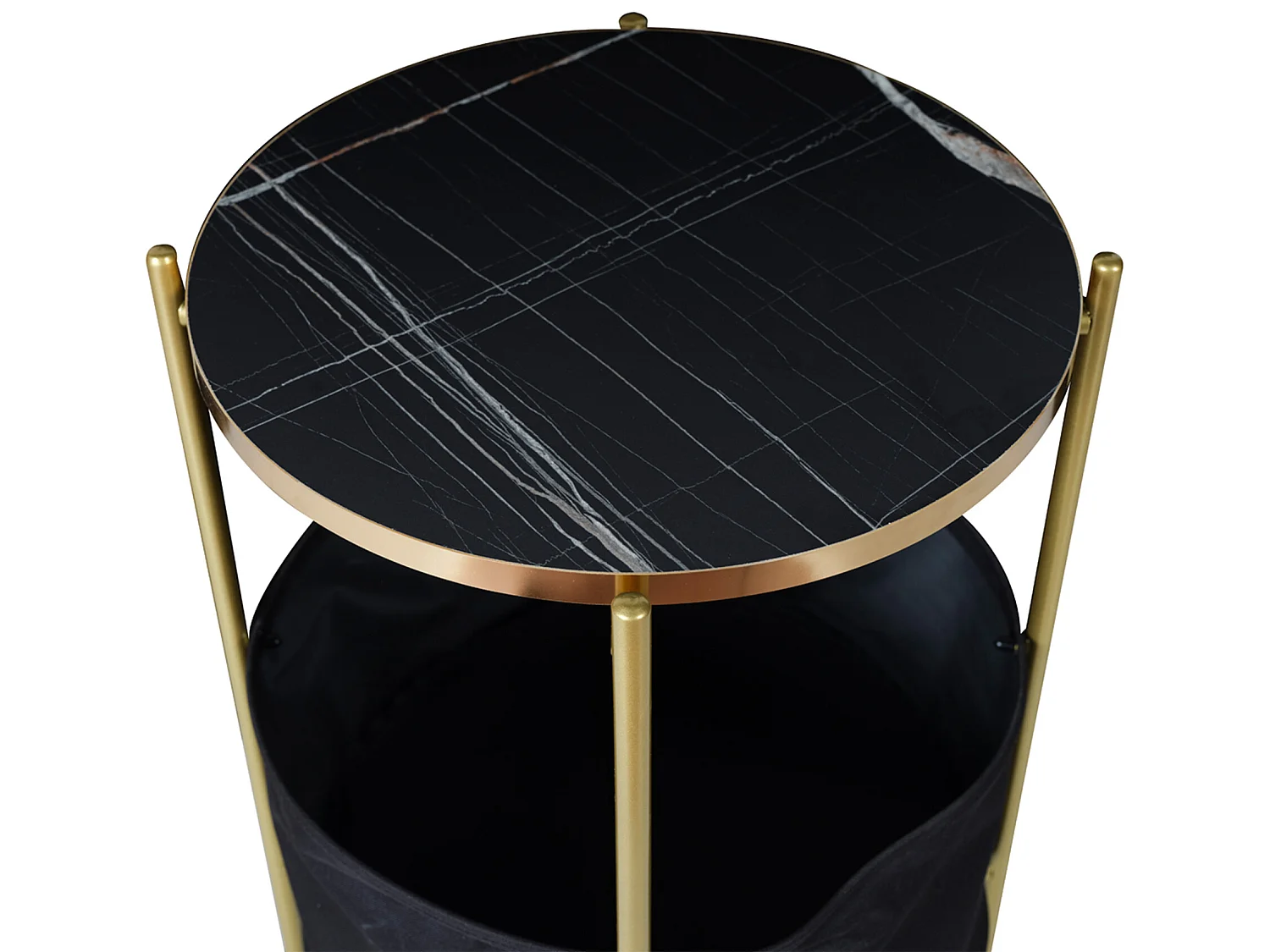 Table d'appoint Suonenjoki avec panier de rangement 59 x 47 cm marbre noir / doré / noir [en.casa]
