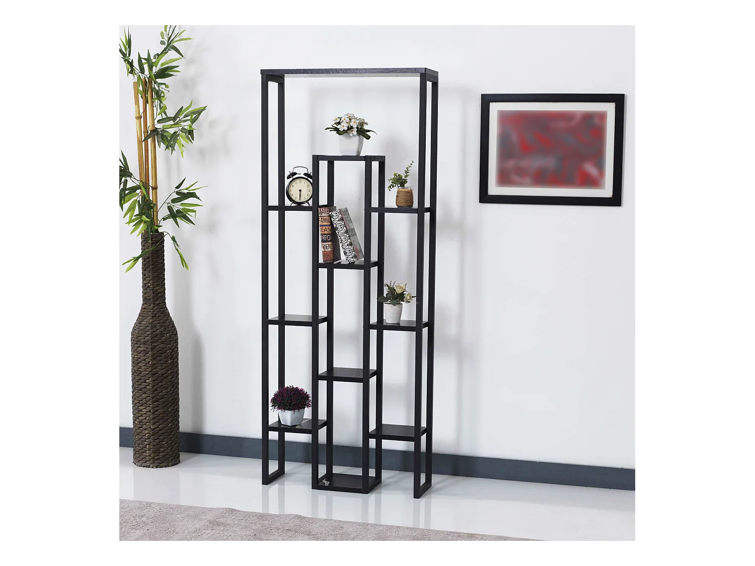 Support de plantes Blaavandshuk à 11 niveaux 150 x 60 x 19 cm marbre noir / noir [en.casa]