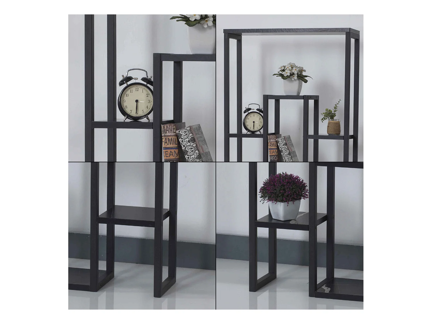 Support de plantes Blaavandshuk à 11 niveaux 150 x 60 x 19 cm marbre noir / noir [en.casa]