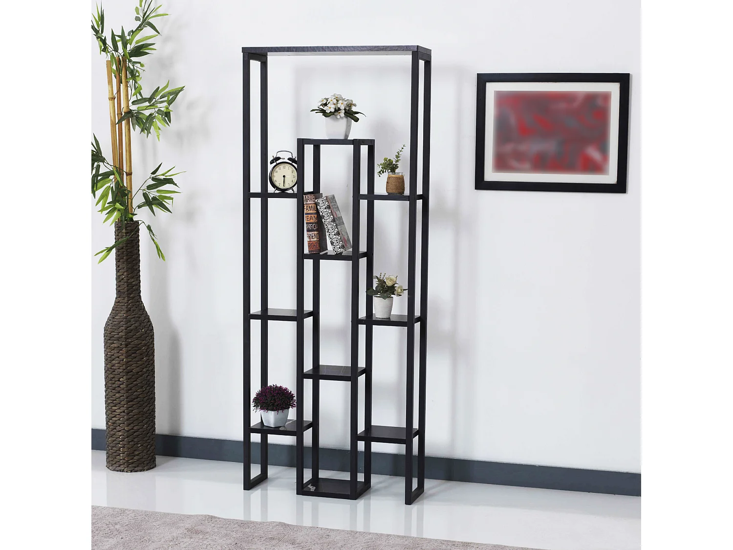 Support de plantes Blaavandshuk à 11 niveaux 150 x 60 x 19 cm marbre noir / noir [en.casa]