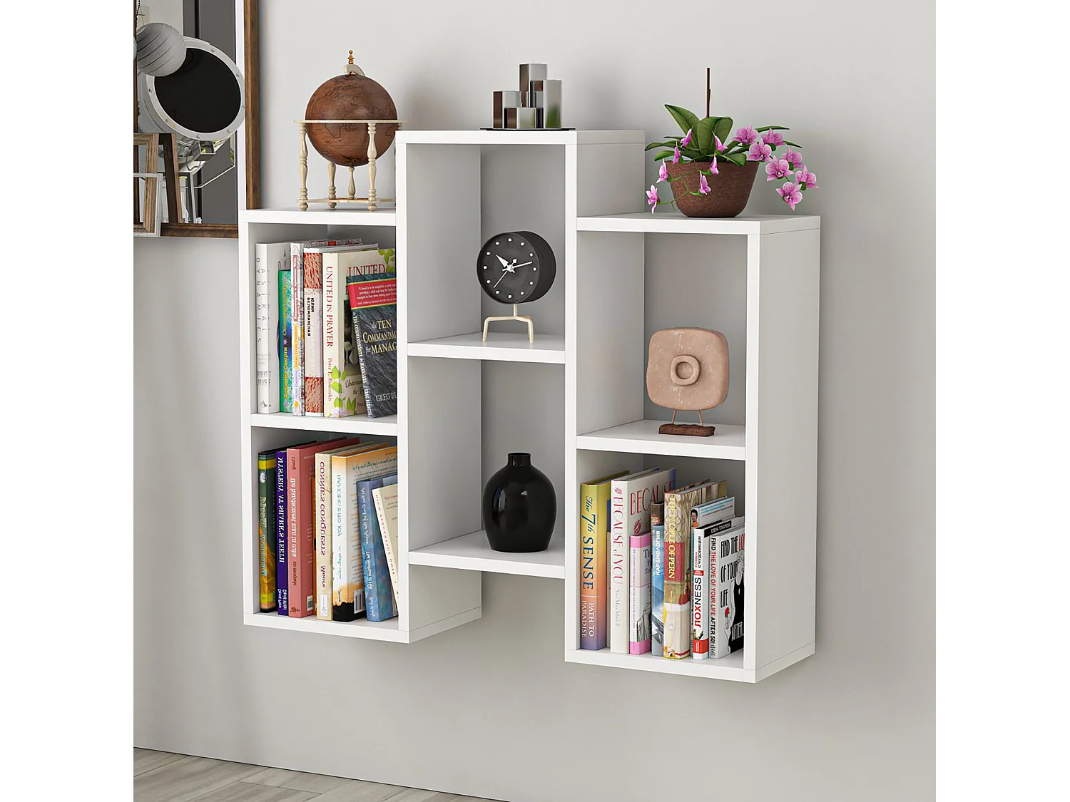 Étagère multi-usages Aabybro sur pied / murale 76 x 85 x 22 cm blanc [en.casa]