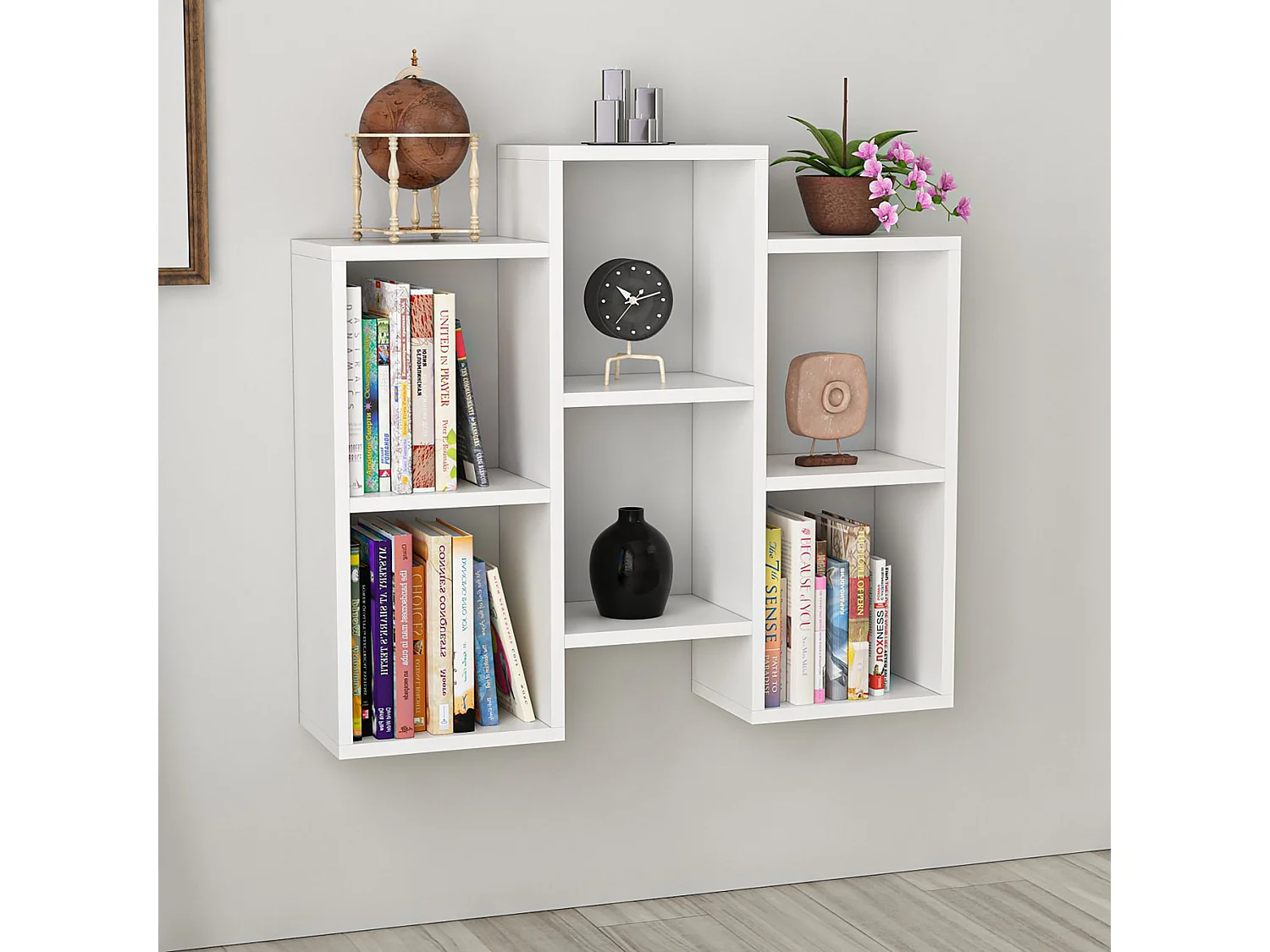 Étagère multi-usages Aabybro sur pied / murale 76 x 85 x 22 cm blanc [en.casa]