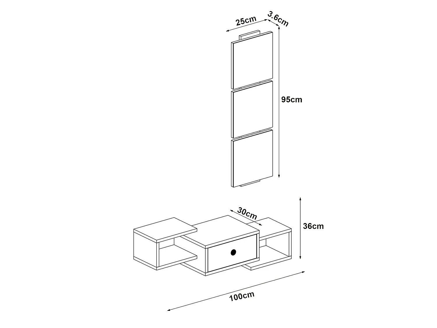 Étagère murale Brædstrup pour entrée avec miroir et tiroir noir [en.casa]