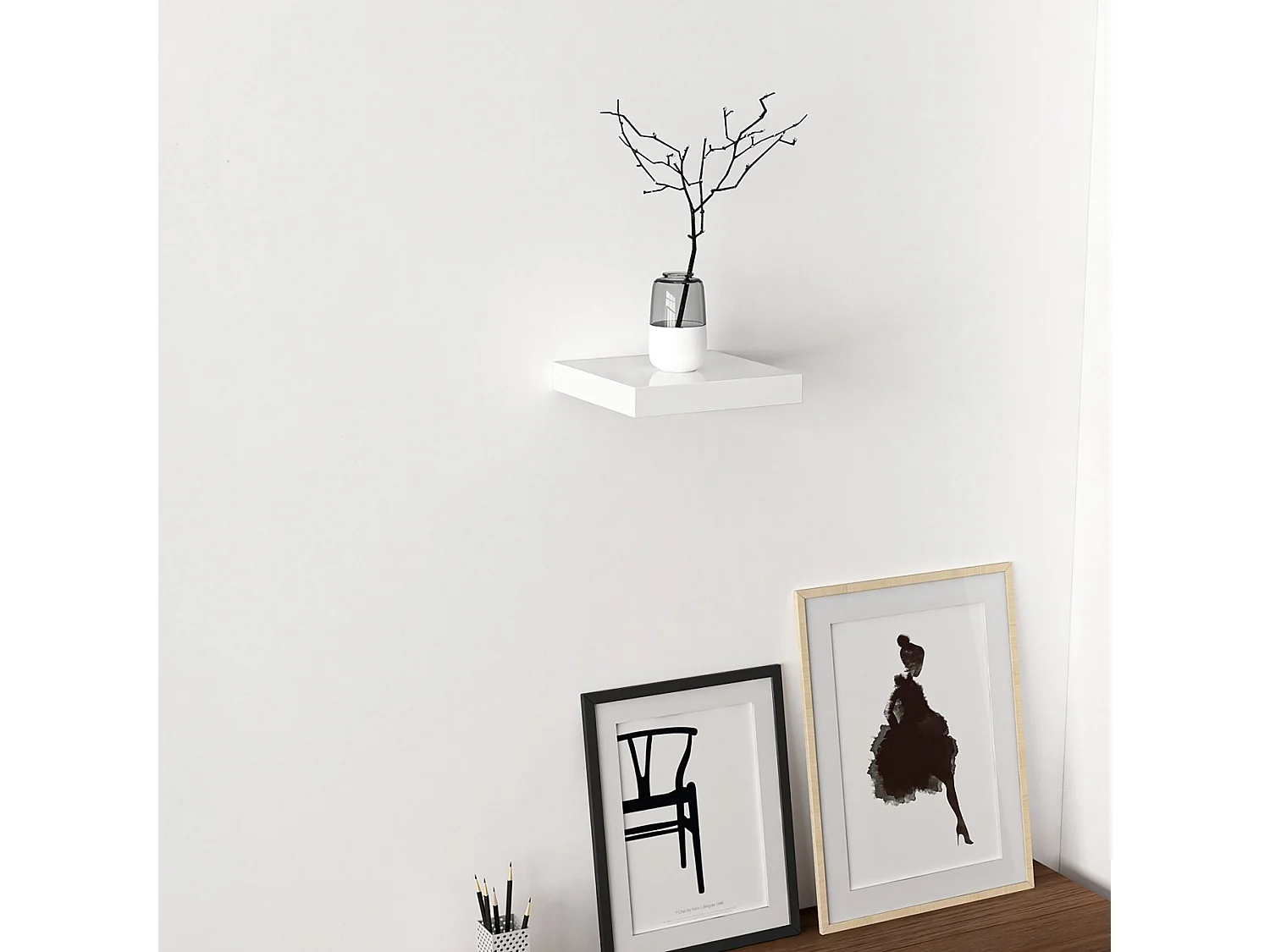 Étagère murale Bredebro carrée 3,6 x 23 x 23 cm blanc [en.casa]