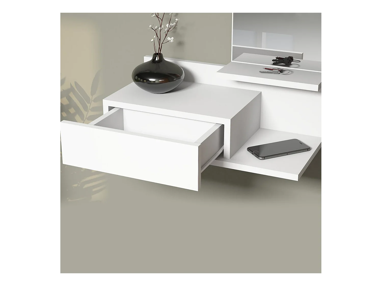 Étagère murale Gundsø pour entrée avec tiroir et miroir blanc [en.casa]