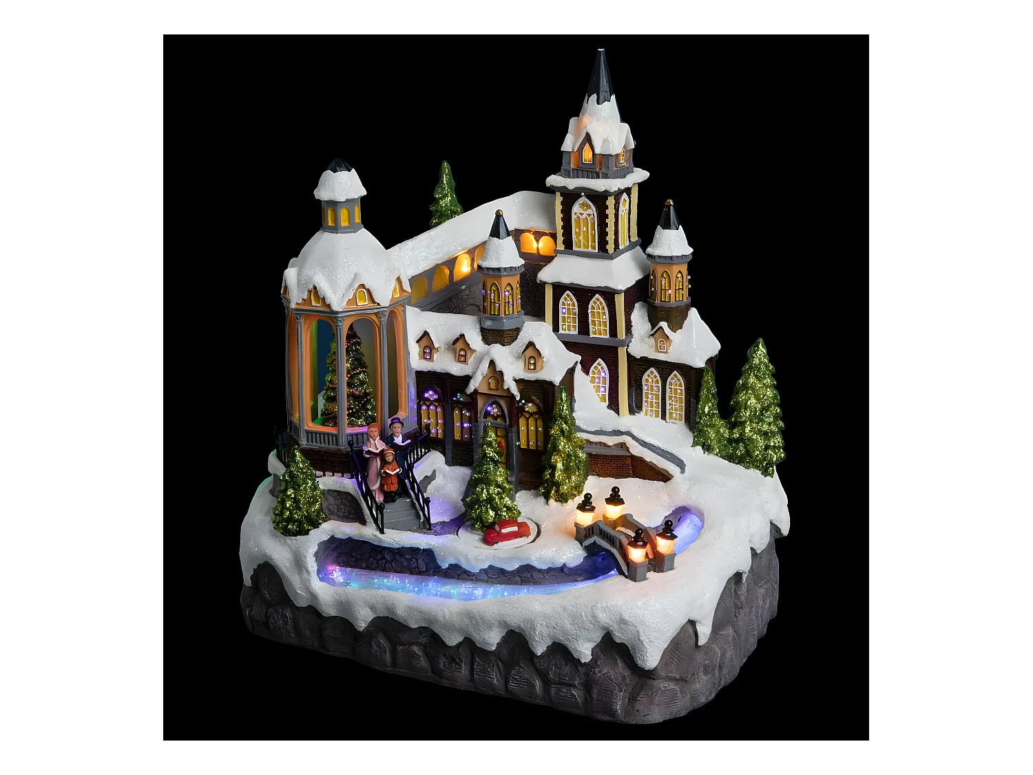 Village de Noël lumineux et animé Eglise avec Rivière